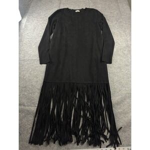 JOH Women's S Western Faux Suede Long Sleeve Fringe Dress Black Cowgirl Classy